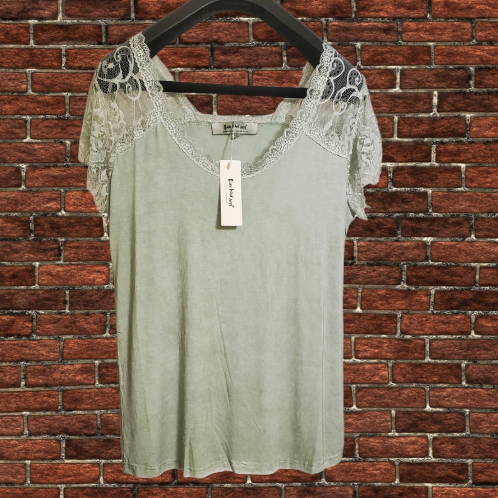Sage Lace Flutter Sleeve Top Size M